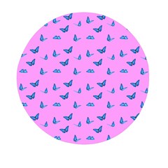 Blue Butterflies At Pastel Pink Color Background Mini Round Pill Box by Casemiro