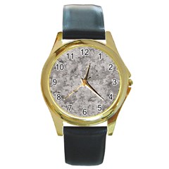 Silver Abstract Grunge Texture Print Round Gold Metal Watch