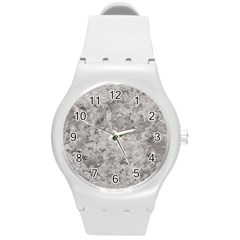 Silver Abstract Grunge Texture Print Round Plastic Sport Watch (m) by dflcprintsclothing