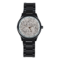 Silver Abstract Grunge Texture Print Stainless Steel Round Watch