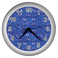 Branches With Peach Flowers Wall Clock (silver) by SychEva