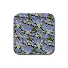 Pear Branch With Flowers Rubber Coaster (square)  by SychEva