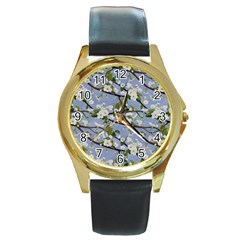 Pear Branch With Flowers Round Gold Metal Watch by SychEva