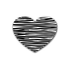 Zebra Stripes, Black And White Asymmetric Lines, Wildlife Pattern Rubber Coaster (heart)  by Casemiro