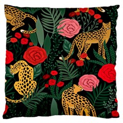 Leopardrose Large Flano Cushion Case (two Sides) by PollyParadise