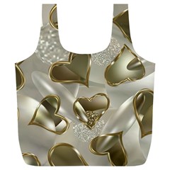   Golden Hearts Full Print Recycle Bag (xl) by Galinka