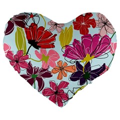 Flower Pattern Large 19  Premium Heart Shape Cushions by Galinka