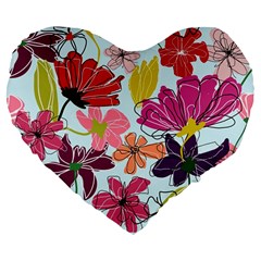 Flower Pattern Large 19  Premium Flano Heart Shape Cushions by Galinka