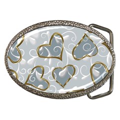   Gold Hearts On A Blue Background Belt Buckles by Galinka