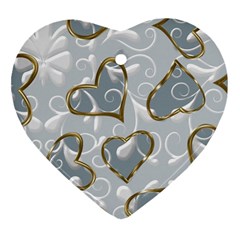   Gold Hearts On A Blue Background Heart Ornament (two Sides)