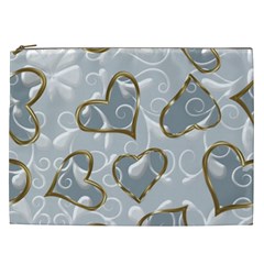   Gold Hearts On A Blue Background Cosmetic Bag (xxl) by Galinka