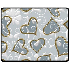   Gold Hearts On A Blue Background Double Sided Fleece Blanket (medium)  by Galinka