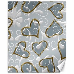   Gold Hearts On A Blue Background Canvas 11  X 14  by Galinka