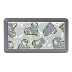   Gold Hearts On A Blue Background Memory Card Reader (mini) by Galinka