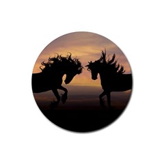 Evening Horses Rubber Round Coaster (4 Pack)  by LW323