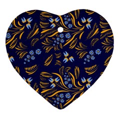 Folk Floral Pattern  Flowers Abstract Surface Design  Seamless Pattern Heart Ornament (two Sides) by Eskimos