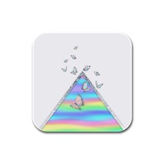 Minimal Holographic Butterflies Rubber Square Coaster (4 Pack) 