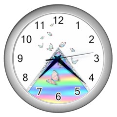 Minimal Holographic Butterflies Wall Clock (silver)