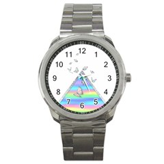 Minimal Holographic Butterflies Sport Metal Watch by gloriasanchez