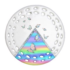 Minimal Holographic Butterflies Round Filigree Ornament (Two Sides)