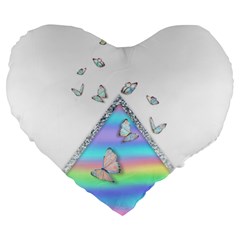Minimal Holographic Butterflies Large 19  Premium Flano Heart Shape Cushions