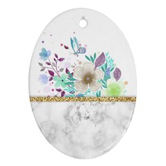 Minimal Gold Floral Marble Oval Ornament (two Sides) by gloriasanchez