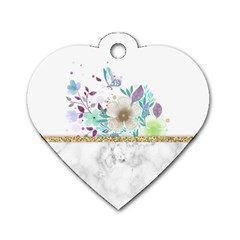 Minimal Gold Floral Marble Dog Tag Heart (two Sides) by gloriasanchez