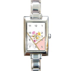 Minimal Peach Gold Floral Marble A Rectangle Italian Charm Watch