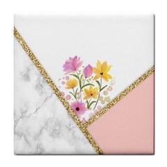 Minimal Peach Gold Floral Marble A Tile Coaster