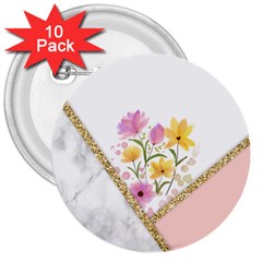 Minimal Peach Gold Floral Marble A 3  Buttons (10 pack) 