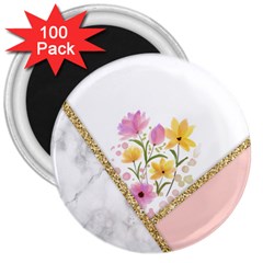 Minimal Peach Gold Floral Marble A 3  Magnets (100 pack)