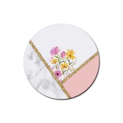 Minimal Peach Gold Floral Marble A Rubber Round Coaster (4 pack) 