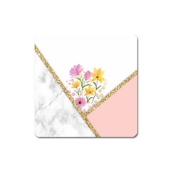 Minimal Peach Gold Floral Marble A Square Magnet