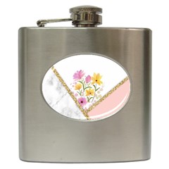 Minimal Peach Gold Floral Marble A Hip Flask (6 oz)