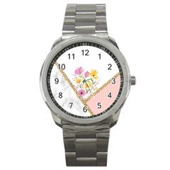 Minimal Peach Gold Floral Marble A Sport Metal Watch