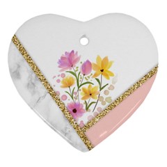 Minimal Peach Gold Floral Marble A Heart Ornament (Two Sides)