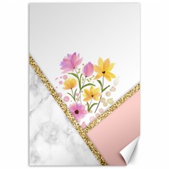 Minimal Peach Gold Floral Marble A Canvas 12  x 18 