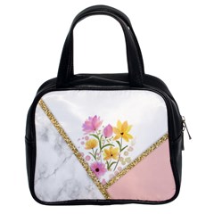 Minimal Peach Gold Floral Marble A Classic Handbag (Two Sides)