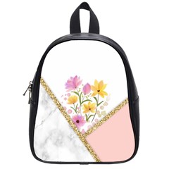 Minimal Peach Gold Floral Marble A School Bag (Small)