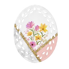 Minimal Peach Gold Floral Marble A Ornament (Oval Filigree)