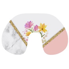 Minimal Peach Gold Floral Marble A Travel Neck Pillow