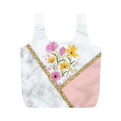 Minimal Peach Gold Floral Marble A Full Print Recycle Bag (M)