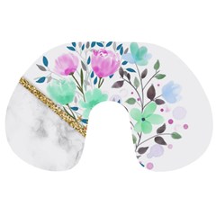 Minimal Green Gold Floral Marble A Travel Neck Pillow by gloriasanchez