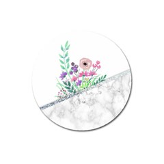 Minimal Silver Floral Marble A Magnet 3  (round) by gloriasanchez