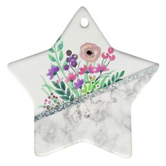 Minimal Silver Floral Marble A Star Ornament (Two Sides)