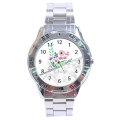 Minimal Silver Floral Marble A Stainless Steel Analogue Watch by gloriasanchez