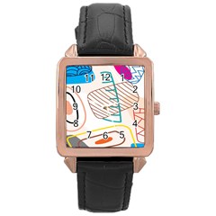 Pastel Abstract Pattern With Beige, Coffee Color Strap Rose Gold Leather Watch  by Casemiro