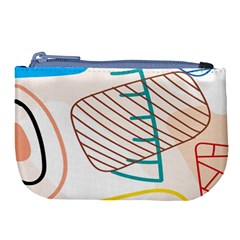 Pastel Abstract Pattern With Beige, Coffee Color Strap Large Coin Purse