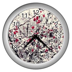 Berries In Winter, Fruits In Vintage Style Photography Wall Clock (silver) by Casemiro