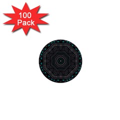 Mandala Vert Noir Pattern 1  Mini Buttons (100 Pack)  by alllovelyideas